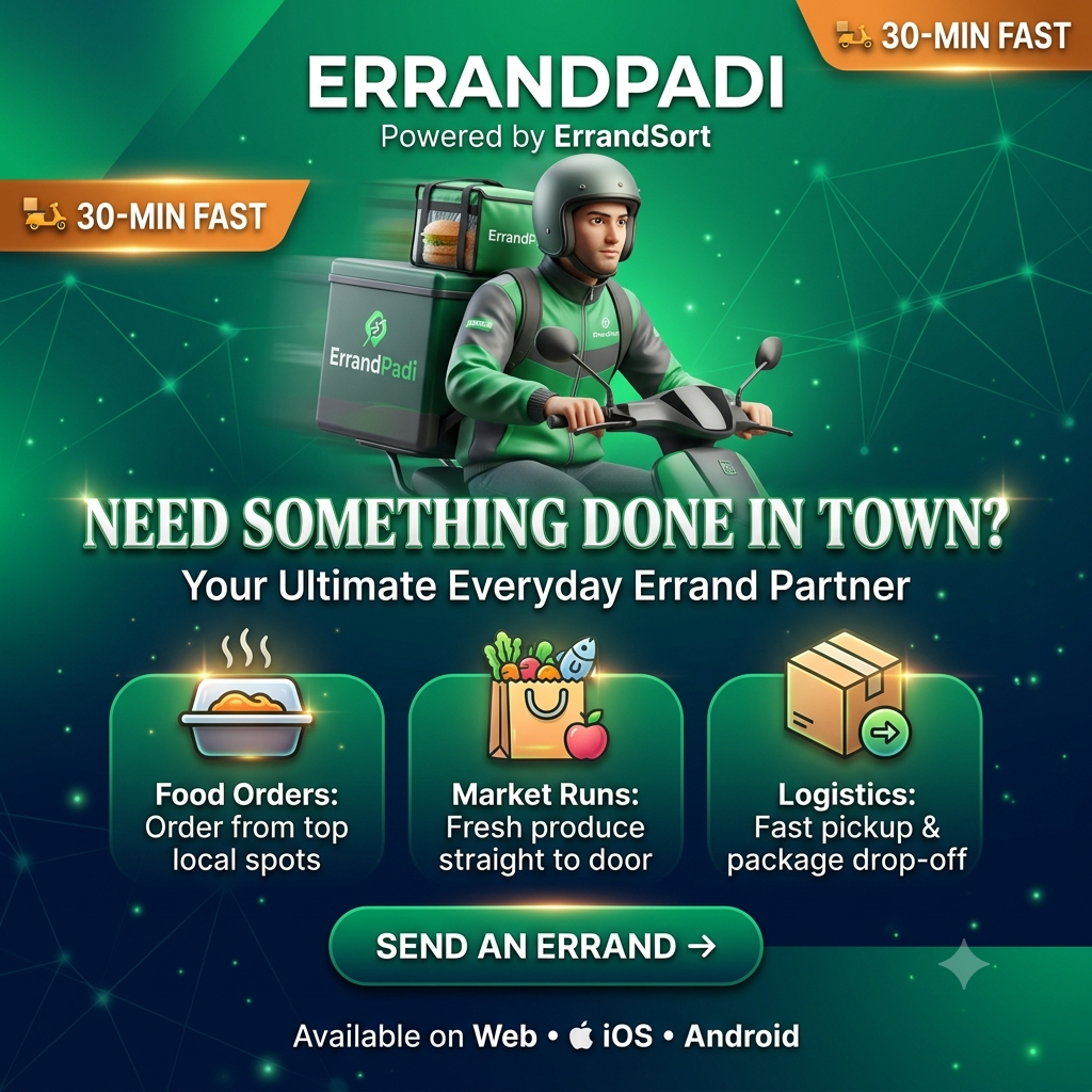 ErrandPadi, powered by ErrandSort — your ultimate everyday errand partner. Food orders, market runs, and logistics, 30-minute fast.